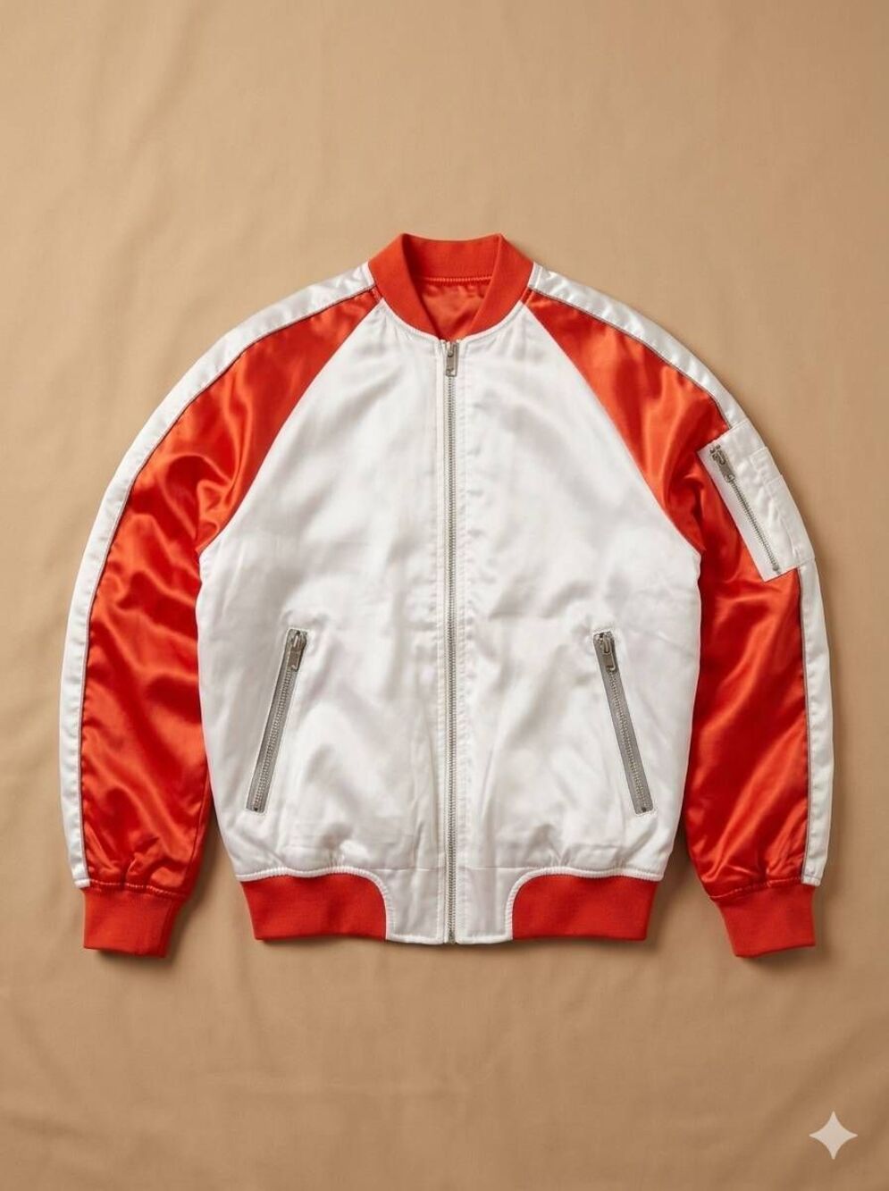 🔹️Topshop Orange & White Satin Colorblock Bomber Jacket Size 2